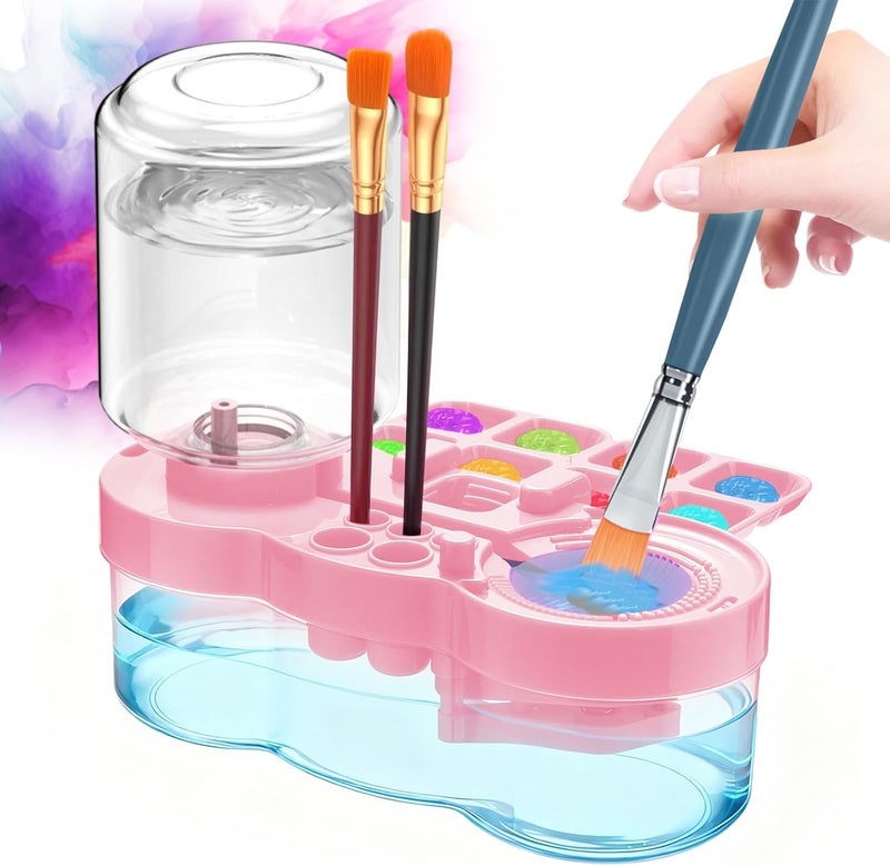 Fivewan 2025 Upgraded Paint Brush Cleaner, Kids Painting Station with Brush Washer, Water Cycle Watercolor Rinser Dispenser with Holder and Palette, Art Supplies Cleaning System for Children Adults - Image 1